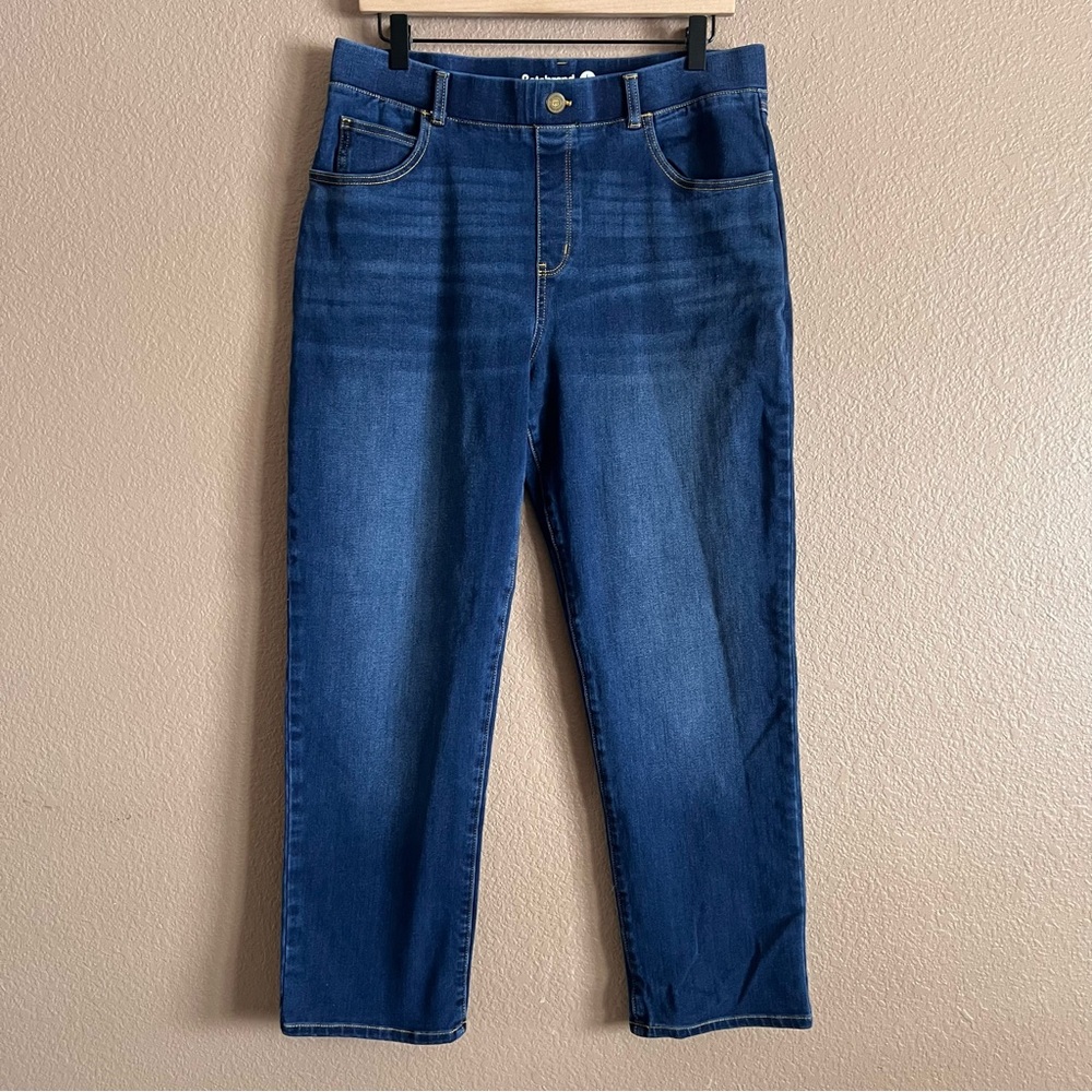 Betabrand Dark Blue Denim Pull-On Straight Leg Jeans Size Large Petite